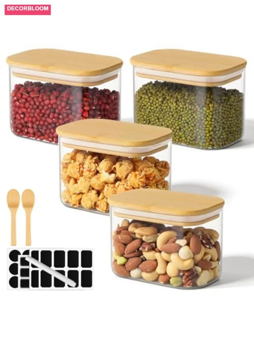4 Pack 17oz Glass Jars with Bamboo Lids, Airtight Food Storage